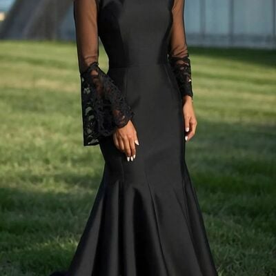Black sheath long sleeve mother of the bride/groom dress evening formal dress