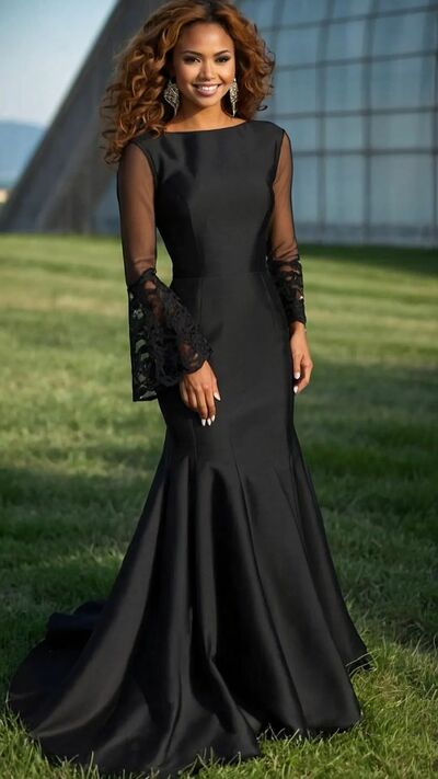 Black Sheath Long Sleeve Mother of the Bride/Groom Dress Evening Formal Dress