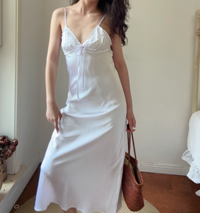 Sexy suspender midi dress with layered embellishments satin