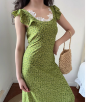 Small fresh stitching lace edge ruffle dress - Thumbnail 3