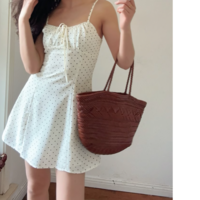 White Polka Dot Sling Dress - Thumbnail 1