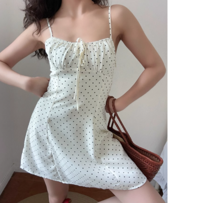 White polka dot sling dress