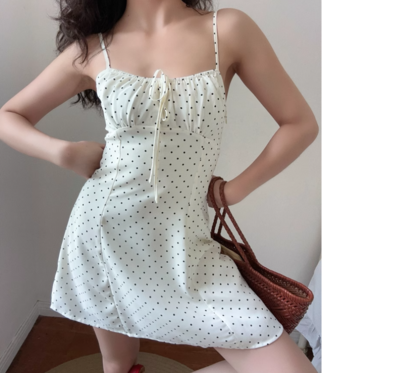 White Polka Dot Sling Dress