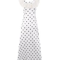 Retro Polka Dot Print Ruffle Square Neck Sleeveless Dress - Thumbnail 1