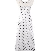 Retro Polka Dot Print Ruffle Square Neck Sleeveless Dress - Thumbnail 2