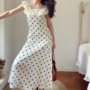 Retro Polka Dot Print Ruffle Square Neck Sleeveless Dress-3