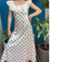 Retro Polka Dot Print Ruffle Square Neck Sleeveless Dress-4