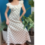 Retro Polka Dot Print Ruffle Square Neck Sleeveless Dress-1