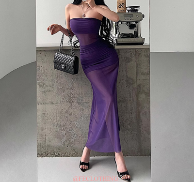 Seaside Holiday See-through Net Gauze Fairy Tube Top Dress