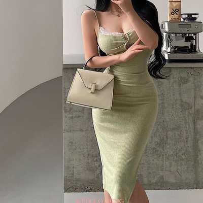 Hollow design suspender dress knitted skirt lace patchwork short skirt - Thumbnail 4