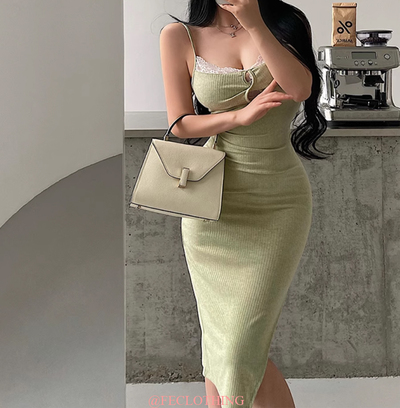 Hollow design suspender dress knitted skirt lace patchwork short skirt