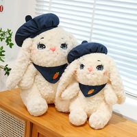 Cute Rabbit Doll Plush Toy Wearing Beret Hat - Thumbnail 3