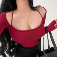 Retro off-the-shoulder long-sleeved T-shirt - Thumbnail 1