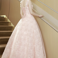 Pink Flowers Tulle Long Prom Dress, Pink Evening Party Dress - Thumbnail 2