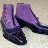 Customize Purple Suede With Button Fastening Dress Boot Handmade Edition - Thumbnail 1
