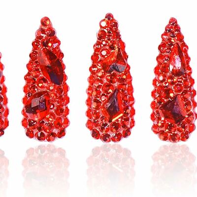 Red stone , press on nails ( reusable)  size medium nail