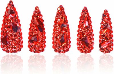 Red Stone , Press On Nails ( REUSABLE)  Size Medium Nail