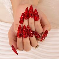Red Stone , Press On Nails ( REUSABLE)  Size Medium Nail - Thumbnail 1