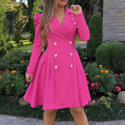 Sweet long sleeve rose red dress