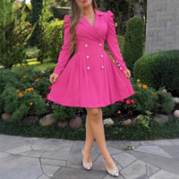 Sweet Long Sleeve Rose Red Dress - Thumbnail 1
