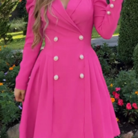 Sweet Long Sleeve Rose Red Dress - Thumbnail 2