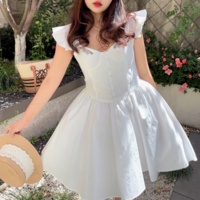 Sweet white Flying Sleeves Herringbone Embroidery Mini Dress - Thumbnail 1