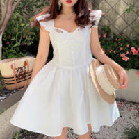 Sweet white Flying Sleeves Herringbone Embroidery Mini Dress - Thumbnail 2