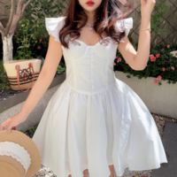 Sweet white Flying Sleeves Herringbone Embroidery Mini Dress - Thumbnail 4