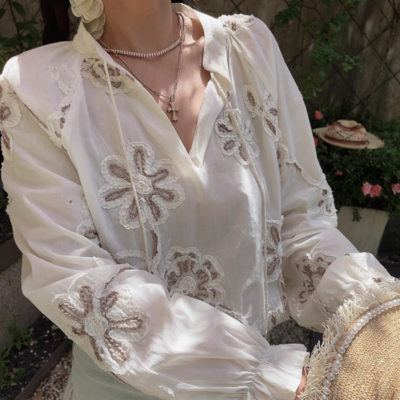 Bohemian embroidered holiday long sleeve shirt top