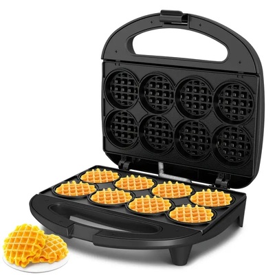 Mini 8-Bite Waffle Maker – Quick & Easy Non-Stick Waffle Iron – Black/Yellow Plates – 120V US Plug – Perfect for Breakfast & Snacks