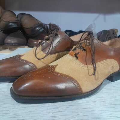 Handmade italian structure camel brown contrast wingtip shoes dress shoes collection for men - Thumbnail 2