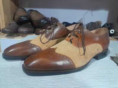 Handmade Italian Structure Camel Brown Contrast Wingtip Shoes Dress Shoes Collection For Men