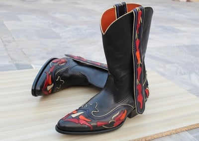 Crafted Leather Classic Black Fancy Designer Cowboy Ankle High Wingtip Boot