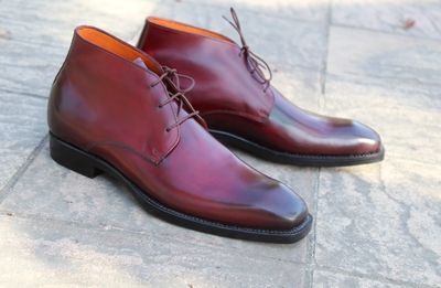 Handmade Burgundy Calf Leather Chukka Dress Boot For Men 