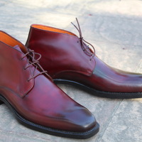 Handmade Burgundy Calf Leather Chukka Dress Boot For Men  - Thumbnail 2