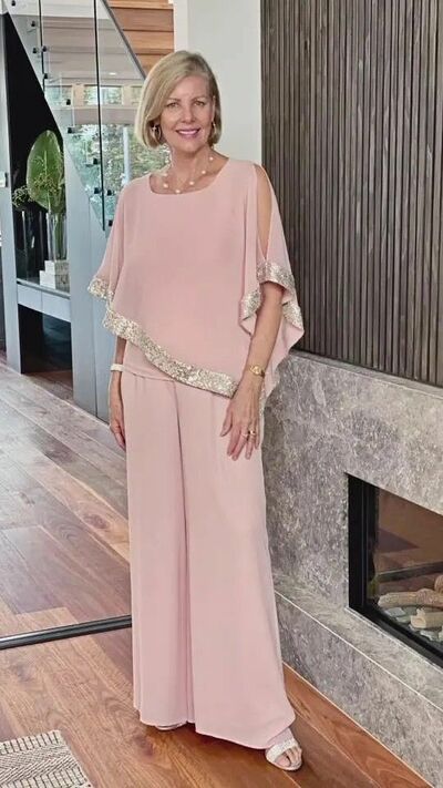 PinkTwo Pieces Chiffon Mother of the Bride/Groom Jumpsuit