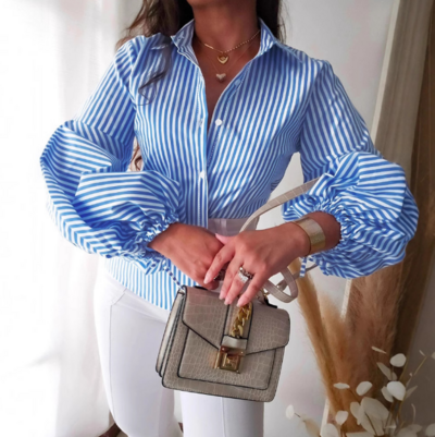 Light Blue Stripe Slim Long Sleeved Shirt