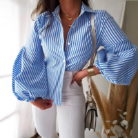 Light Blue Stripe Slim Long Sleeved Shirt - Thumbnail 1