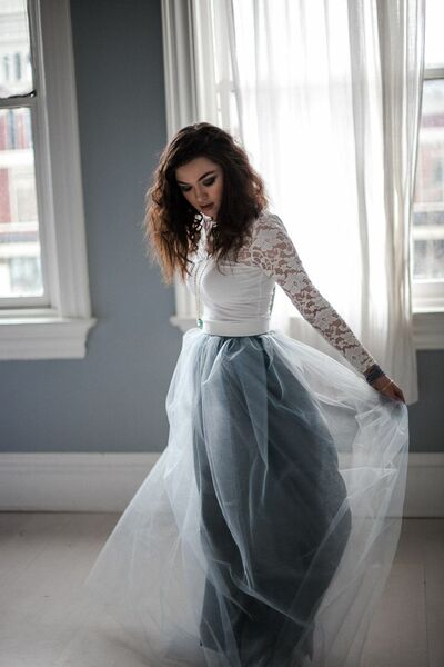 Modest Blue A Line Lace Beach Boho Wedding Dress Bridal Gown Wedding Gown