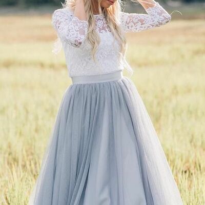 Modest blue two pieces lace beach boho wedding dress bridal gown wedding gown
