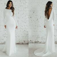 Simple Sexy Satin Backless Wedding Dress Bridal Gown Wedding Gown - Thumbnail 1