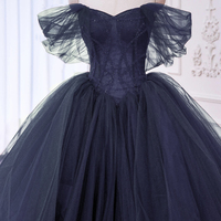 Blue Tulle Beads Long Prom Formal Dress, Elegant A-Line Party Dress - Thumbnail 2