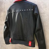 Crafted Leather Handmade Black Red Leather Men Fashion Biker Studded Motorcycle Jacket - Thumbnail 3