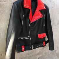 Crafted Leather Handmade Black Red Leather Men Fashion Biker Studded Motorcycle Jacket - Thumbnail 1