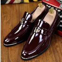 Pointed leather shoes for men slip-on hairstylist fashion shoes 2 colors - Thumbnail 3