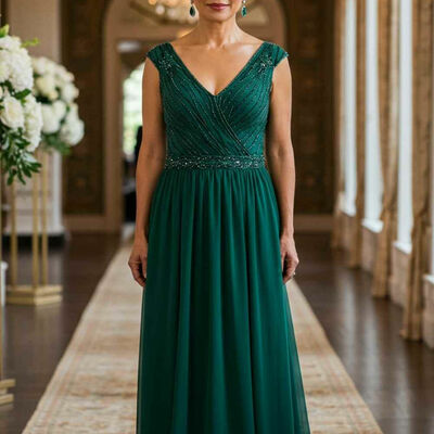 Elegant a line green chiffon mother of the bride/groom dress evening formal dress