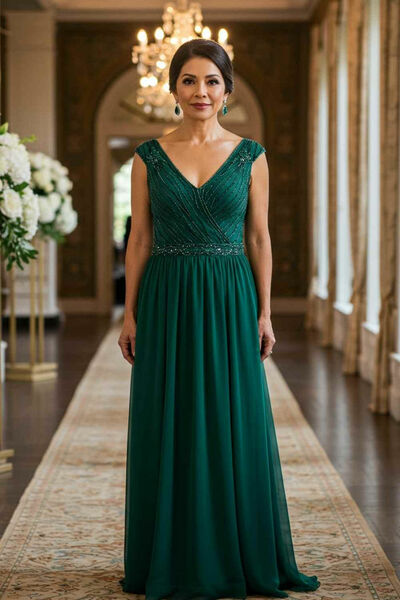 Elegant A Line Green Chiffon Mother of the Bride/Groom Dress Evening Formal Dress