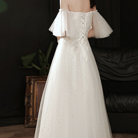 White tulle long A line prom dress white evening dress,1094 - Thumbnail 2