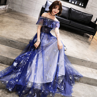 Blue tulle long prom dress with stars,1096 - Thumbnail 2