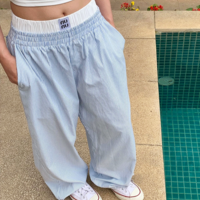 High Waist Stripe Wide Leg Boxer Pants - Thumbnail 3